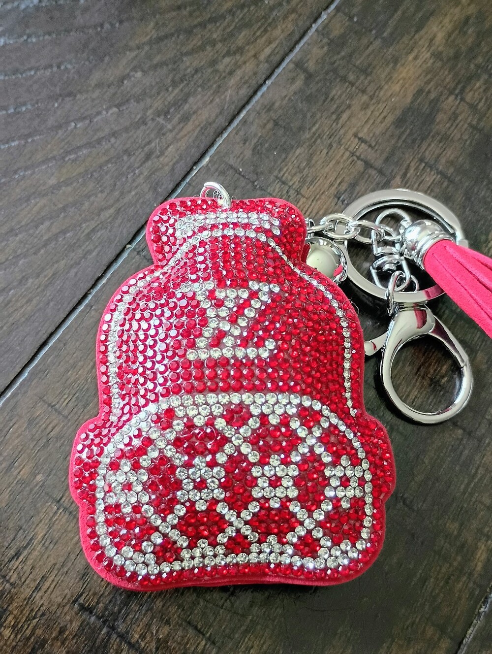 New Red Crystal Backpack Charm Keychain with Tassel